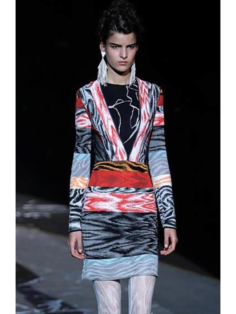 $1785 NWT Italian Missoni Wool Knit Sweater Dress Black Red Size US XL 14 IT 50